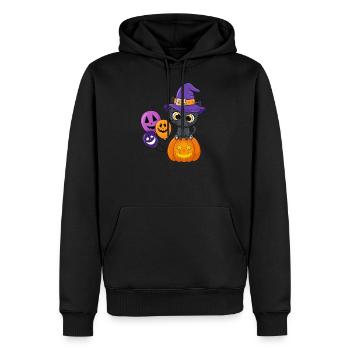 Halloween chat mignon - Sweat à capuche Premium bio Homme - noir - Devant - Nico (187cm)