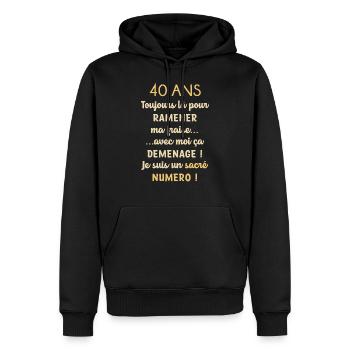 40 ans anniversaire - Sweat à capuche Premium bio Homme - noir - Devant - Nico (187cm)