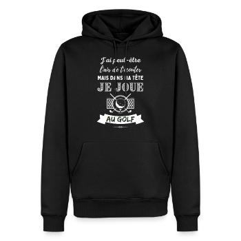Idée cadeau pour golfeur ou golfeuse / Fan de golf - Sweat à capuche Premium bio Homme - noir - Devant - Nico (187cm)