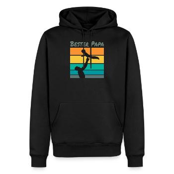 Bester Papa, Vater Kind Sonnenuntergang fliegen - Männer Premium Bio Hoodie - Schwarz - Vorne - Nico (187cm)