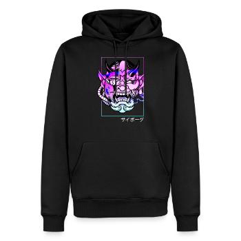 Oni Streetwear Hannya démon japonais Vaporwave - Sweat à capuche Premium bio Homme - noir - Devant - Nico (187cm)