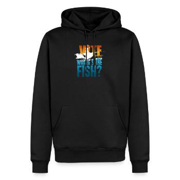 Cadeau avec offre de pêche | WTF ? Où est Le Poisson - Sweat à capuche Premium bio Homme - noir - Devant - Nico (187cm)