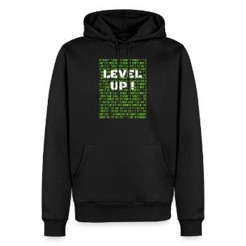Level up et code binaire - Sweat à capuche Premium bio Homme - noir - Devant - Nico (187cm)