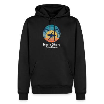North Shore Oahu Hawaii Surfing Surfer Vintage Sun - Men’s Premium Organic Hoodie - black - Front - Nico (187cm)