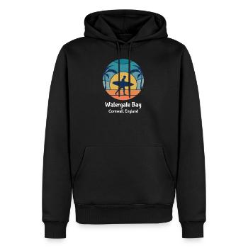 Watergate Bay Cornwall England Surfing Vintage Sun - Men’s Premium Organic Hoodie - black - Front - Nico (187cm)