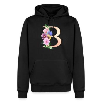 lettre B fleurie - Sweat à capuche Premium bio Homme - noir - Devant - Nico (187cm)