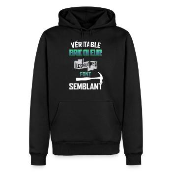 Le vrai bricoleur c'est papa idée cadeau père - Sweat à capuche Premium bio Homme - noir - Devant - Nico (187cm)