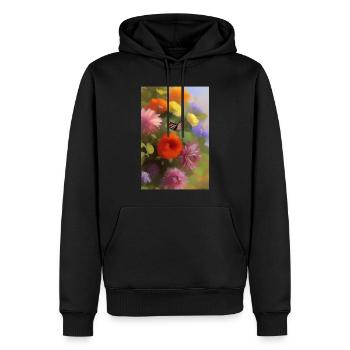 Fleurs et papillon - Sweat à capuche Premium bio Homme - noir - Devant - Nico (187cm)