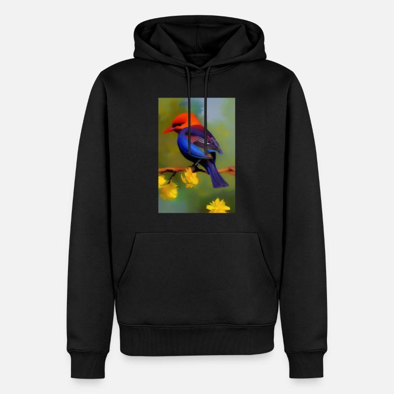 Oiseau sur branche avec fleurs - Sweat à capuche Premium bio Homme - noir