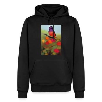 Oiseau sur branche avec des fleurs colorées - Sweat à capuche Premium bio Homme - noir - Devant - Nico (187cm)
