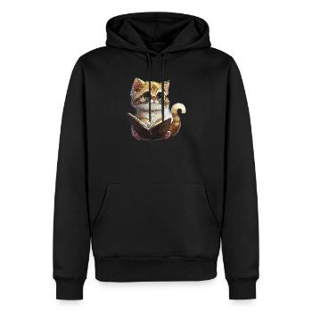 Lesekätzchen mit Brille Katze Lesekatze - Männer Premium Bio Hoodie - Schwarz - Vorne - Nico (187cm)