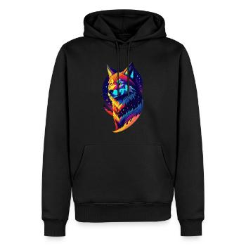 Loup dans la nuit - Décor Multicolore - Sweat à capuche Premium bio Homme - noir - Devant - Nico (187cm)
