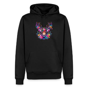 Hirsch mit Blumen geschmückt - Männer Premium Bio Hoodie - Schwarz - Vorne - Nico (187cm)