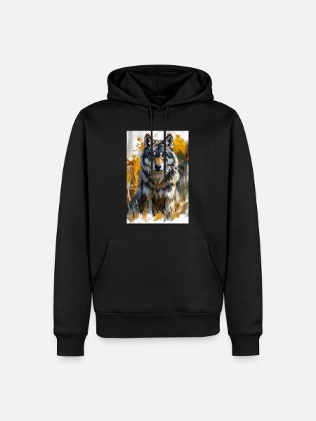 Illustration of a wolf - Sweat à capuche Premium bio Homme - noir