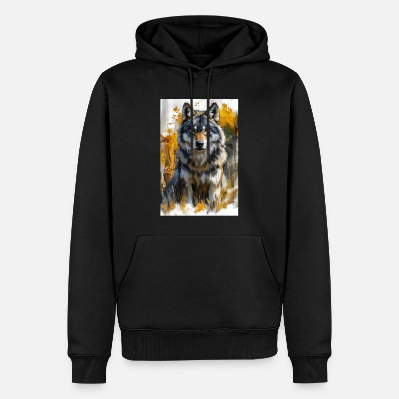 Illustration of a wolf - Sweat à capuche Premium bio Homme - noir