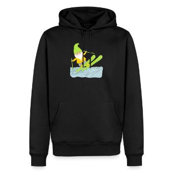 Ski nain, vieux lapin ski, jaune, vert - Sweat à capuche Premium bio Homme - noir - Devant - Nico (187cm)