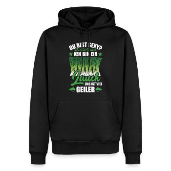 Gym DU BIST STEILER BIN EIN LAUCH DAS IST GEILER - Männer Premium Bio Hoodie - Schwarz - Vorne - Nico (187cm)
