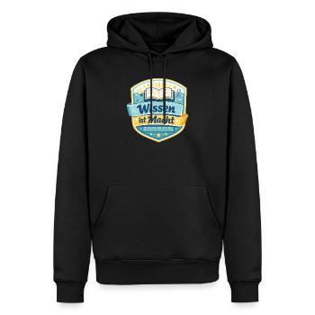 Wissen ist Macht Badge - Männer Premium Bio Hoodie - Schwarz - Vorne - Nico (187cm)
