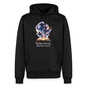 Lire, c’est rêver - Magic Book & Stars - Sweat à capuche Premium bio Homme - noir - Devant - Nico (187cm)