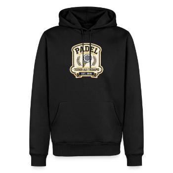 Padel Shirt Teurer Als Therapie | Padel Geschenk - Männer Premium Bio Hoodie - Schwarz - Vorne - Nico (187cm)