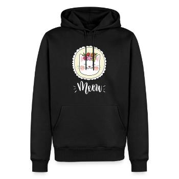 Niedliche Kawaii lustige Katze mit Blumen, die Miauen sagen - Männer Premium Bio Hoodie - Schwarz - Vorne - Nico (187cm)