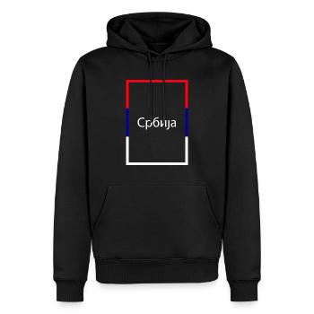 Serbia Србија, Statement lettering with flag - Men’s Premium Organic Hoodie - black - Front - Nico (187cm)