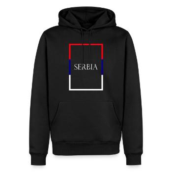 Serbia Serbia, Statement lettering with flag - Men’s Premium Organic Hoodie - black - Front - Nico (187cm)