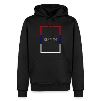 Serbia Србија, Statement lettering with flag - Men’s Premium Organic Hoodie - black - Front - Nico (187cm)