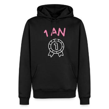 1. 1 AN. 1er ANNIVERSAIRE. ANNIVERSAIRE 1 AN. ANNI - Sweat à capuche Premium bio Homme - noir - Devant - Nico (187cm)