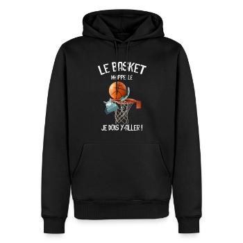 Basket m'appelle - Sweat à capuche Premium bio Homme - noir - Devant - Nico (187cm)