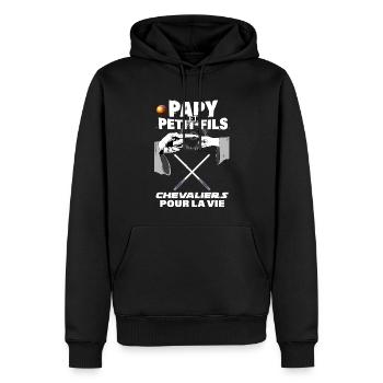 Papy et Petit fils chevaliers Annonce Bébé - Sweat à capuche Premium bio Homme - noir - Devant - Nico (187cm)