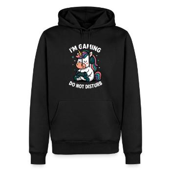 Gaming Unicorn with Headphones - Men’s Premium Organic Hoodie - black - Front - Nico (187cm)