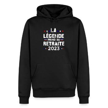 Retraite 2023 Cadeau Humour Personnalisé - Sweat à capuche Premium bio Homme - noir - Devant - Nico (187cm)