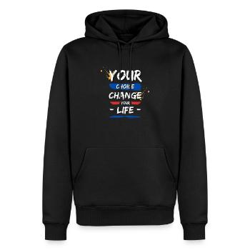 Vos choix change votre vie ! - Sweat à capuche Premium bio Homme - noir - Devant - Nico (187cm)
