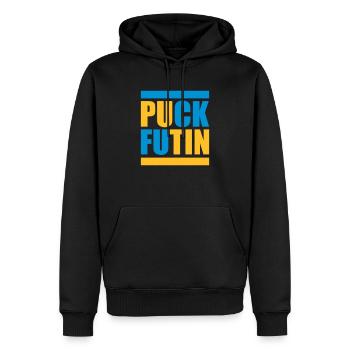 Conception du logo Puck Futin - Sweat à capuche Premium bio Homme - noir - Devant - Nico (187cm)