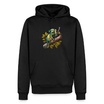 Grünes Chameleon | T-Shirt - Männer Premium Bio Hoodie - Schwarz - Vorne - Nico (187cm)