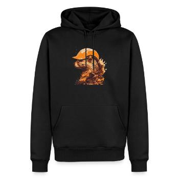 Frettchen als Bauarbeiter mit gelbem Bauhelm - Männer Premium Bio Hoodie - Schwarz - Vorne - Nico (187cm)
