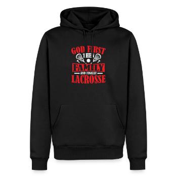 God First Then Family And Finally Lacrosse Player - Männer Premium Bio Hoodie - Schwarz - Vorne - Nico (187cm)