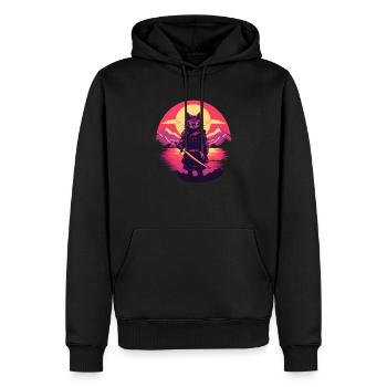 Synthwave samurai Cat - Männer Premium Bio Hoodie - Schwarz - Vorne - Nico (187cm)