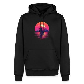 Synthwave sailing ship - Männer Premium Bio Hoodie - Schwarz - Vorne - Nico (187cm)