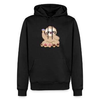 Molliges Faultier mit Muffin – Liebenswertes Tier- - Männer Premium Bio Hoodie - Schwarz - Vorne - Nico (187cm)