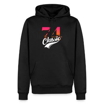 Vintage 1974-74th Anniversary - Men’s Premium Organic Hoodie - black - Front - Nico (187cm)