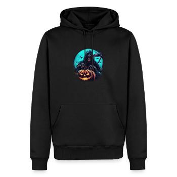 La faucheuse de citrouilles - Sweat à capuche Premium bio Homme - noir - Devant - Nico (187cm)