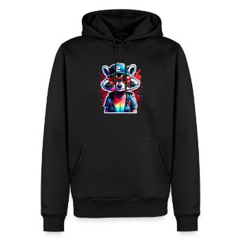 Cooler Waschbär mit Mütze und Brille - Männer Premium Bio Hoodie - Schwarz - Vorne - Nico (187cm)