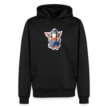 Schweinchen im Schnee - Männer Premium Bio Hoodie - Schwarz - Vorne - Nico (187cm)
