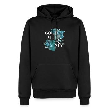 Vibes Only Sticker Zitat Vektor Vintage Kunststile - Männer Premium Bio Hoodie - Schwarz - Vorne - Nico (187cm)