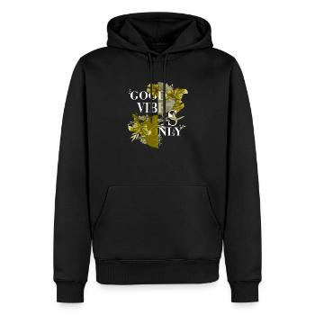 Vibes Only Sticker Zitat Vektor Vintage Kunststile - Männer Premium Bio Hoodie - Schwarz - Vorne - Nico (187cm)