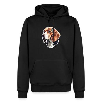 Vue latérale de la tête de beagle - Sweat à capuche Premium bio Homme - noir - Devant - Nico (187cm)