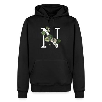 lettre n botanique vert - Sweat à capuche Premium bio Homme - noir - Devant - Nico (187cm)