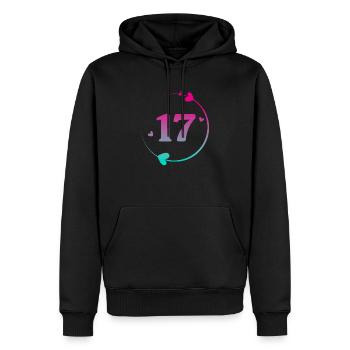 17th Birthday Colorful Heart Circle - Men’s Premium Organic Hoodie - black - Front - Nico (187cm)